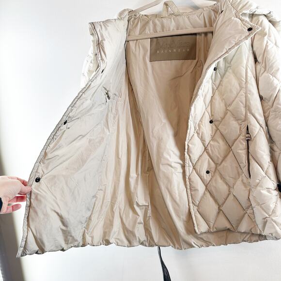 Max Mara Quilted Down Oversized Collar Belted Puffer Coat Jacket Cream 6 - Picture 11 of 11
